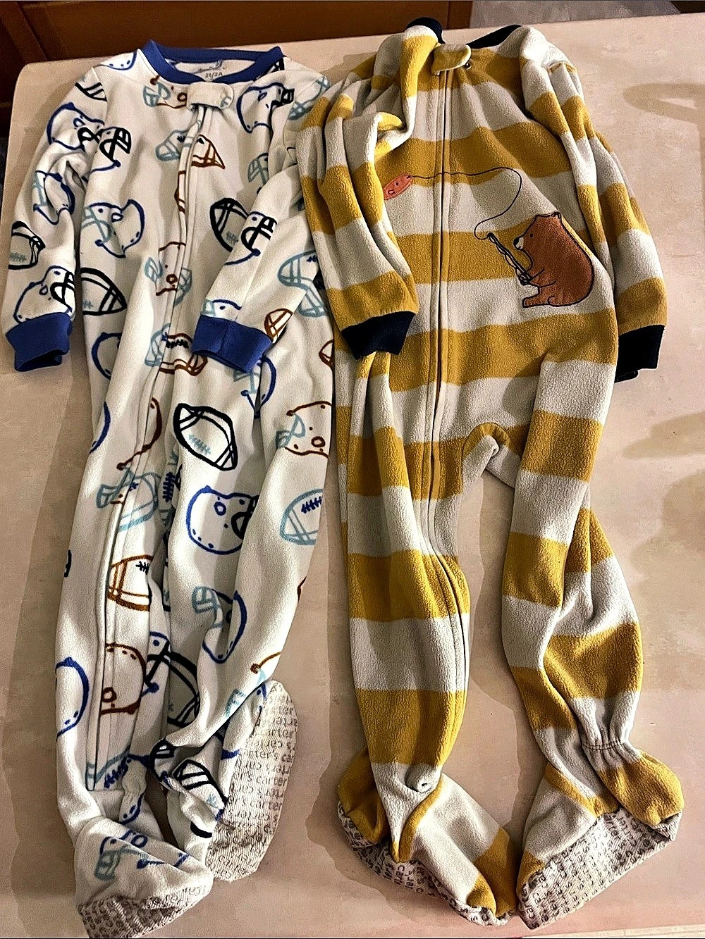 Carter's Baby Boy Football Fleece Sleep & Play Pajamas Yellow & White 2T